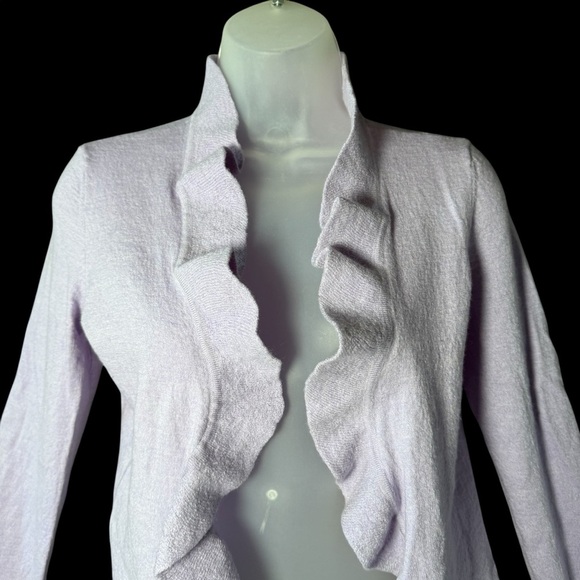 Talbots Lavender Ruffle Cardigan Merino Wool Sweater Elvin Forest Fairy Medium - Picture 4 of 7